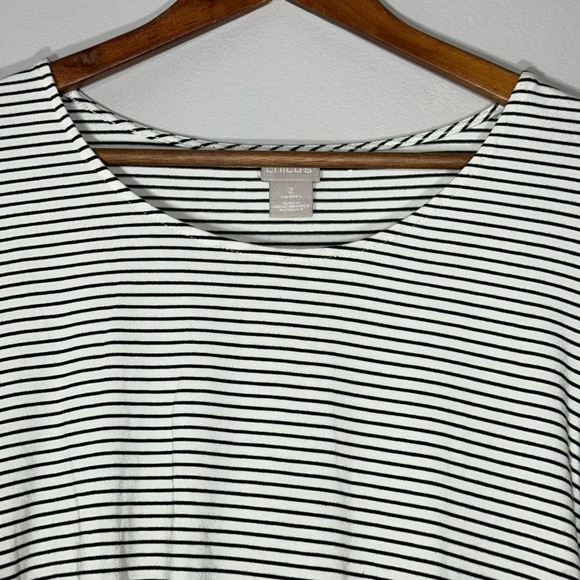 Chico's White Black Stripe Pullover Top Women Large Round Neck 3/4 Sleeve - Picture 8 of 12